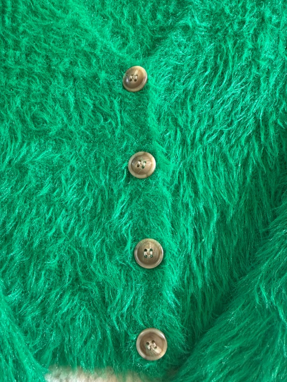 ZARA Emerald Green Fuzzy Button-Up V-Neck Cardigan - Picture 2 of 4